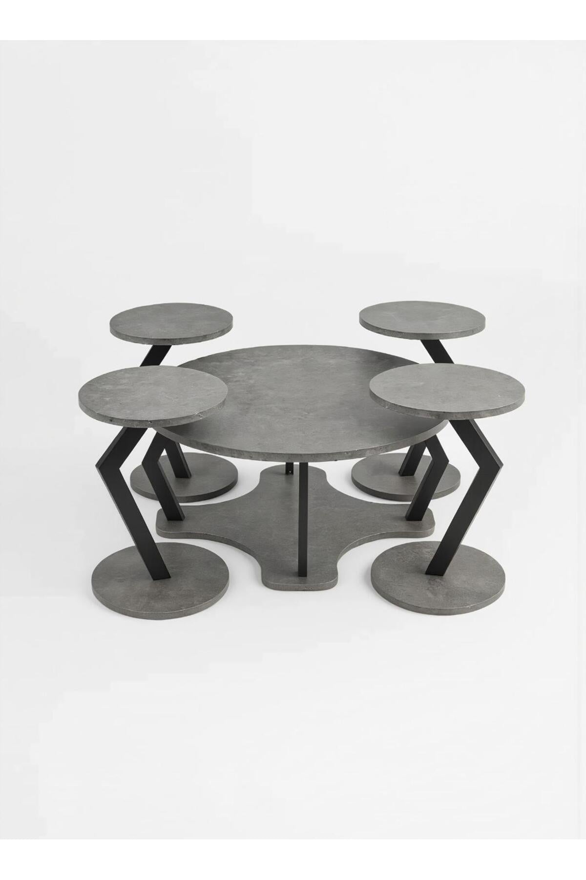 3-Piece Kidney-Shaped Coffee Table Set with Round Side Tables