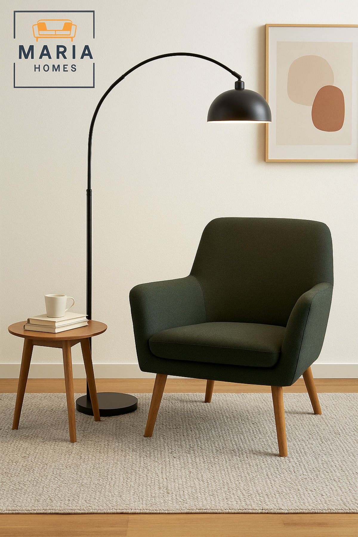 Modern Black Arc Floor Lamp with Dome Shade Ð Minimalist Standing Light