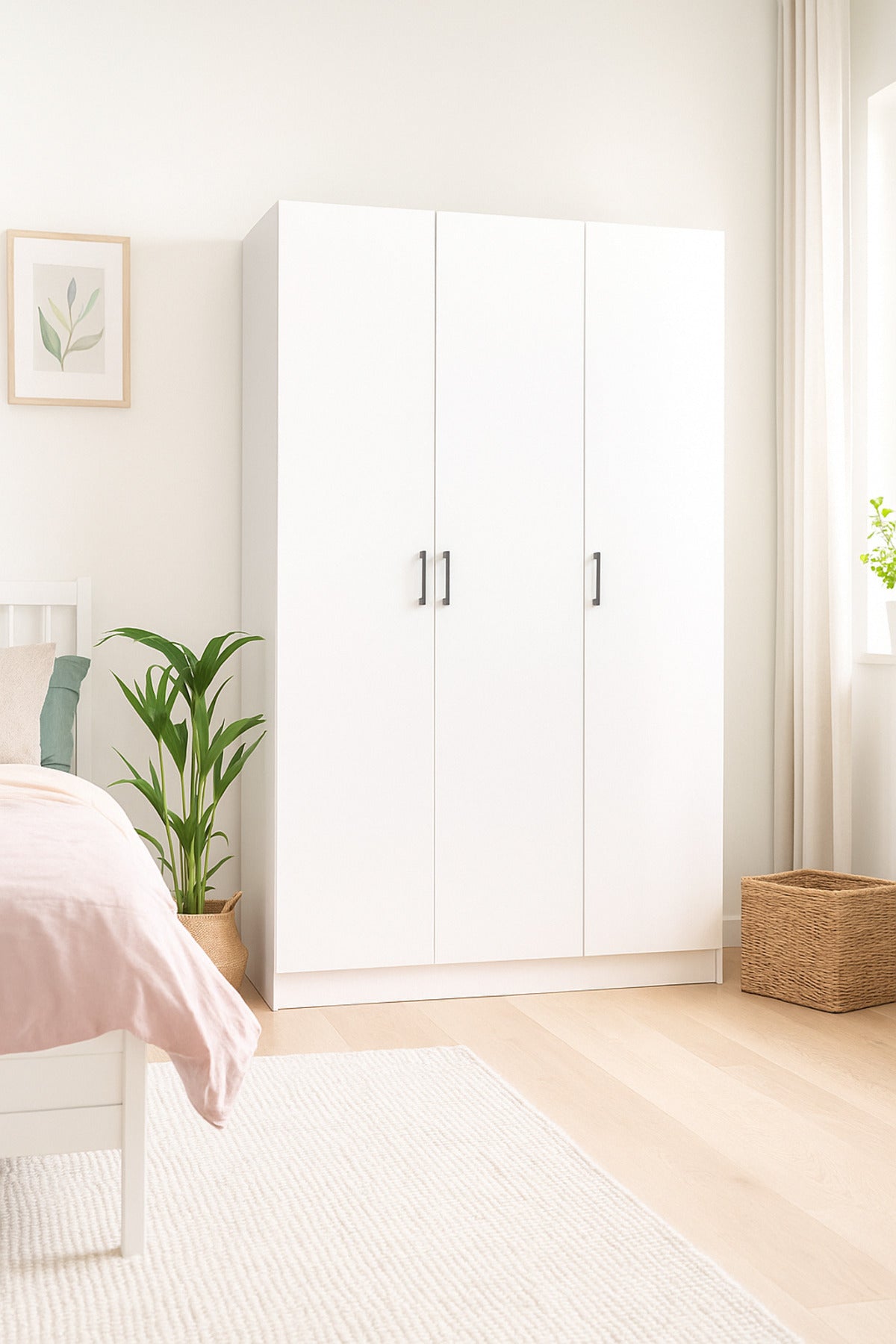Modern 3-Door Wardrobe with Hanging Rail and Shelves Ð White 120_54_200 cm