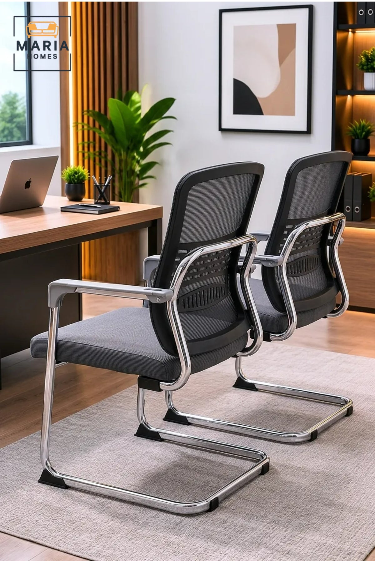 Contemporary Mesh Visitor Chair with Cushioned Seat, Chrome Cantilever Base and Fixed Armrests