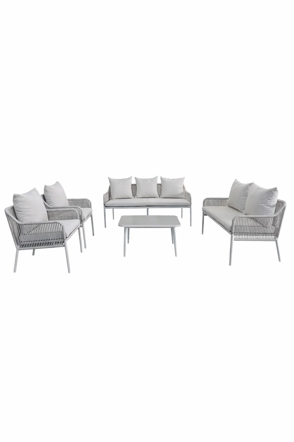 Elegant 7-Piece White and Beige Outdoor Sofa Set with Coffee Table √ê Modern Seating for Any Space