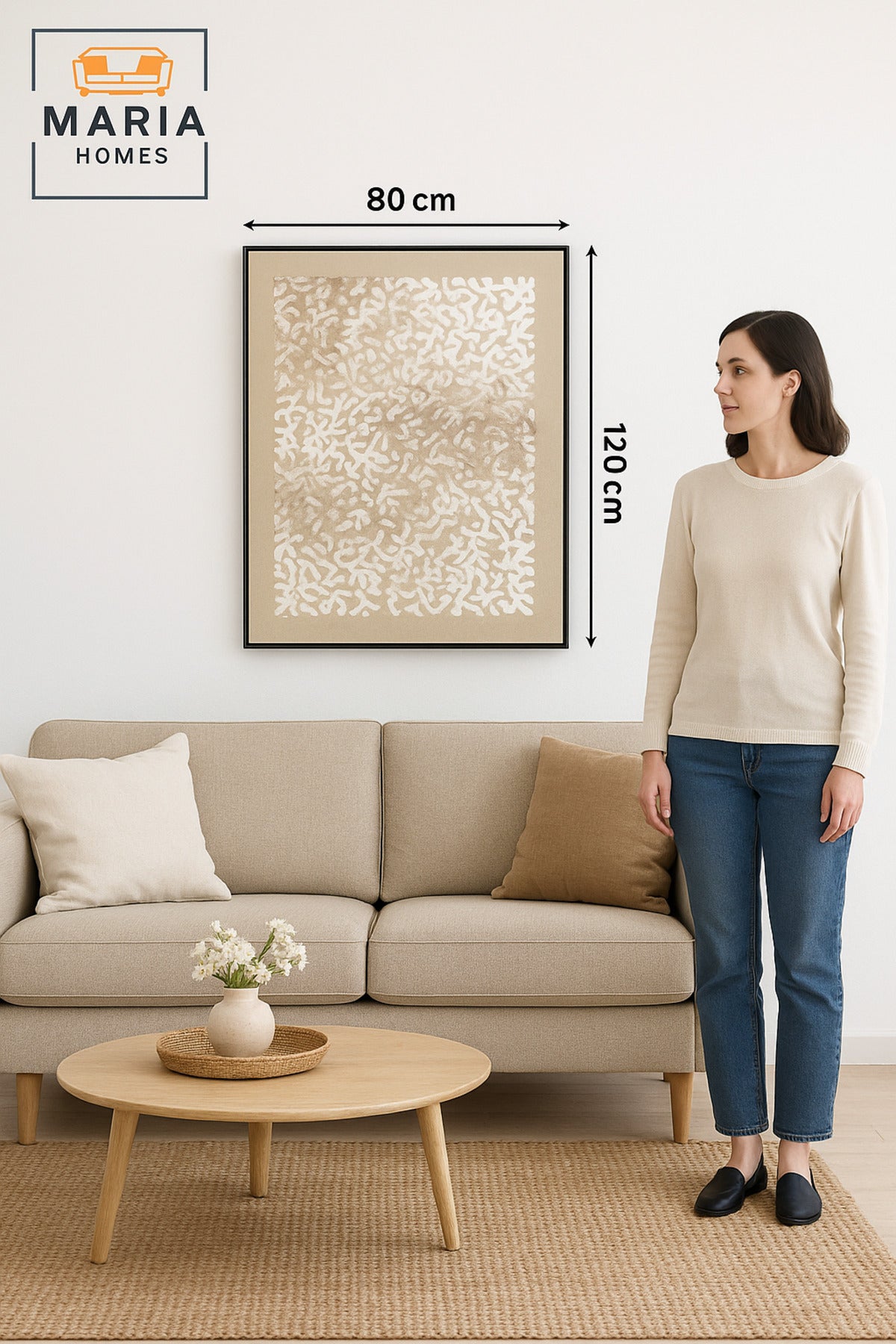 Large White & Beige Abstract Brushstroke Wall Art Ð Framed Canvas 120_80 cm
