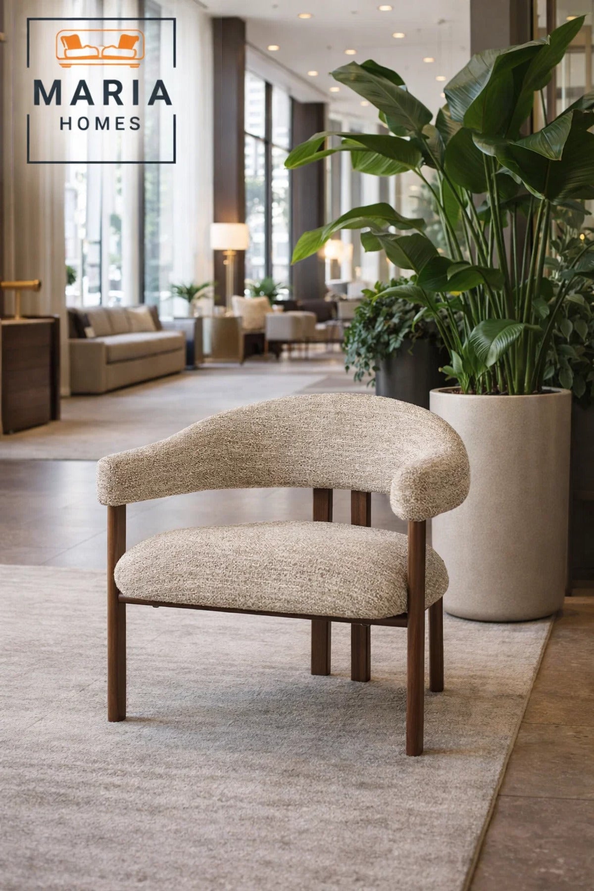 Beige Upholstered Lounge Chair Ð Modern Accent Chair with Wooden Legs