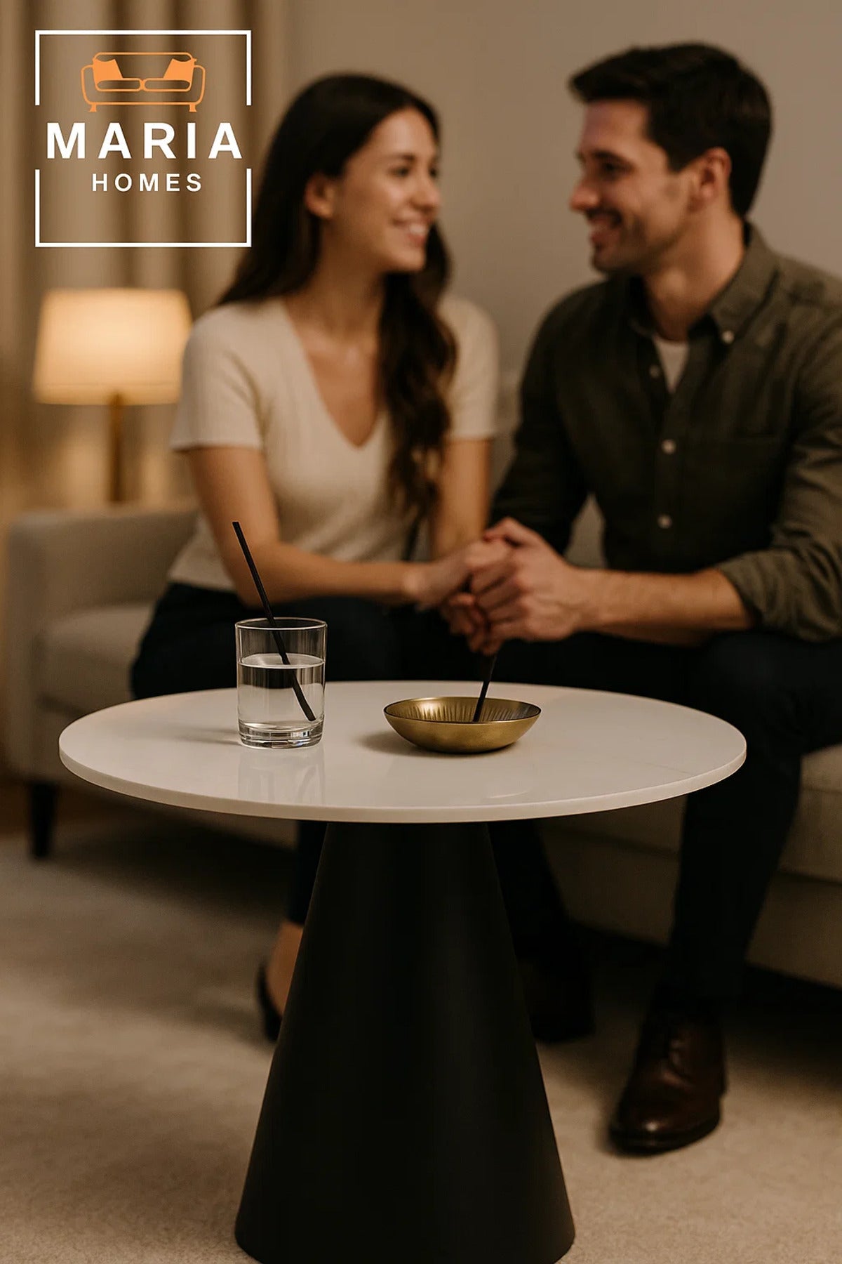Minimalist Round White Top Table with Black Tapered Base