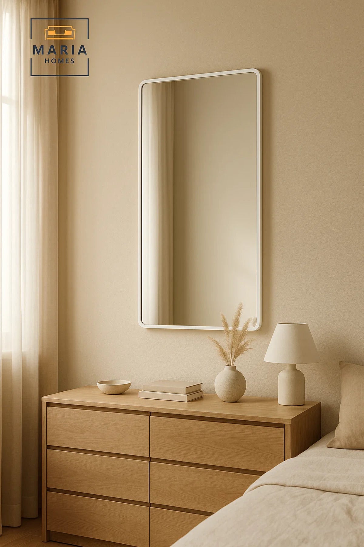 White Wall Mirror for Bedroom, Bathroom, Living Room, Dressing & Home D≈Ωcor 120x60 cm