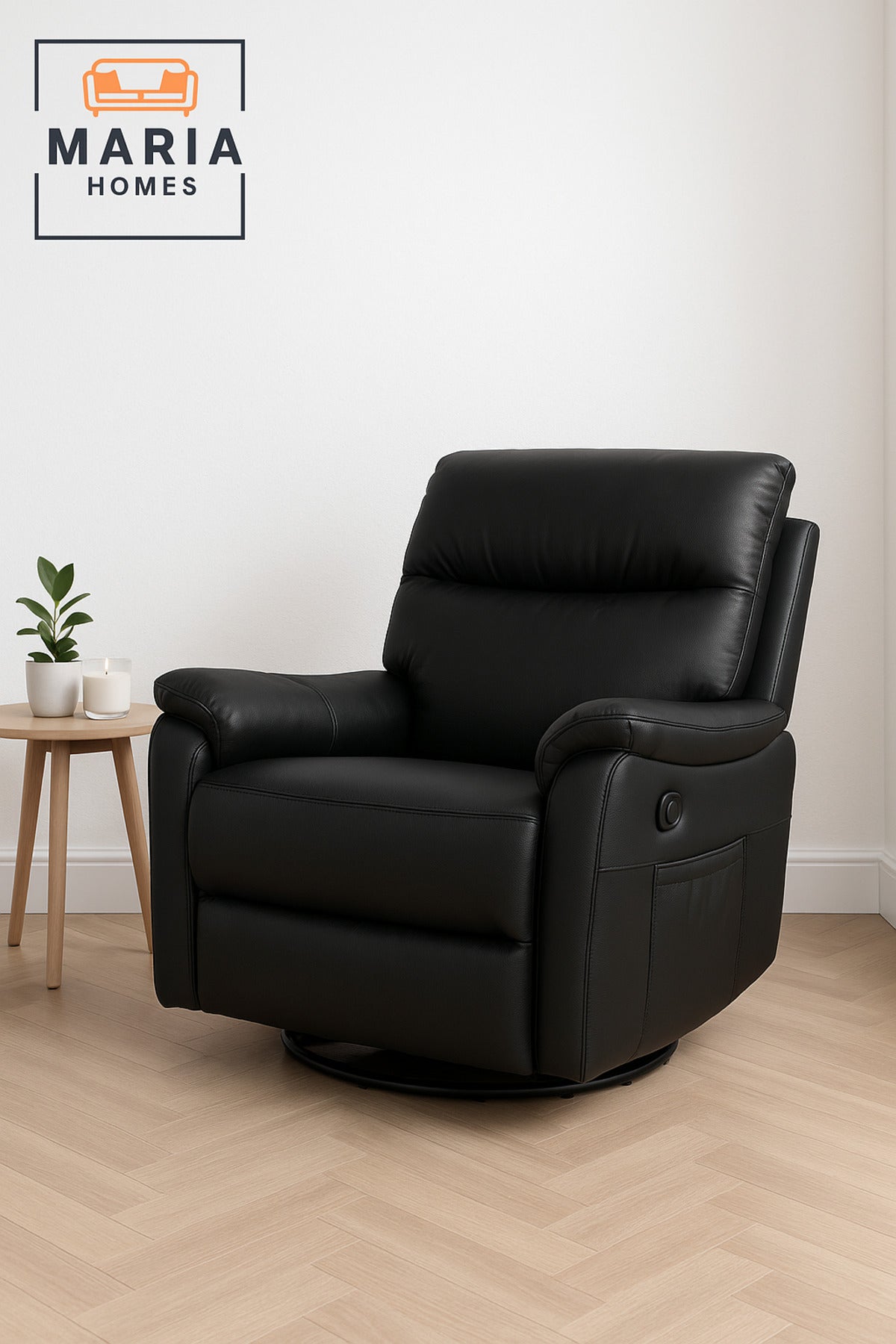 Black Recliner Chair Ð Swivel, Footrest & Side Pocket for Living Room Comfort