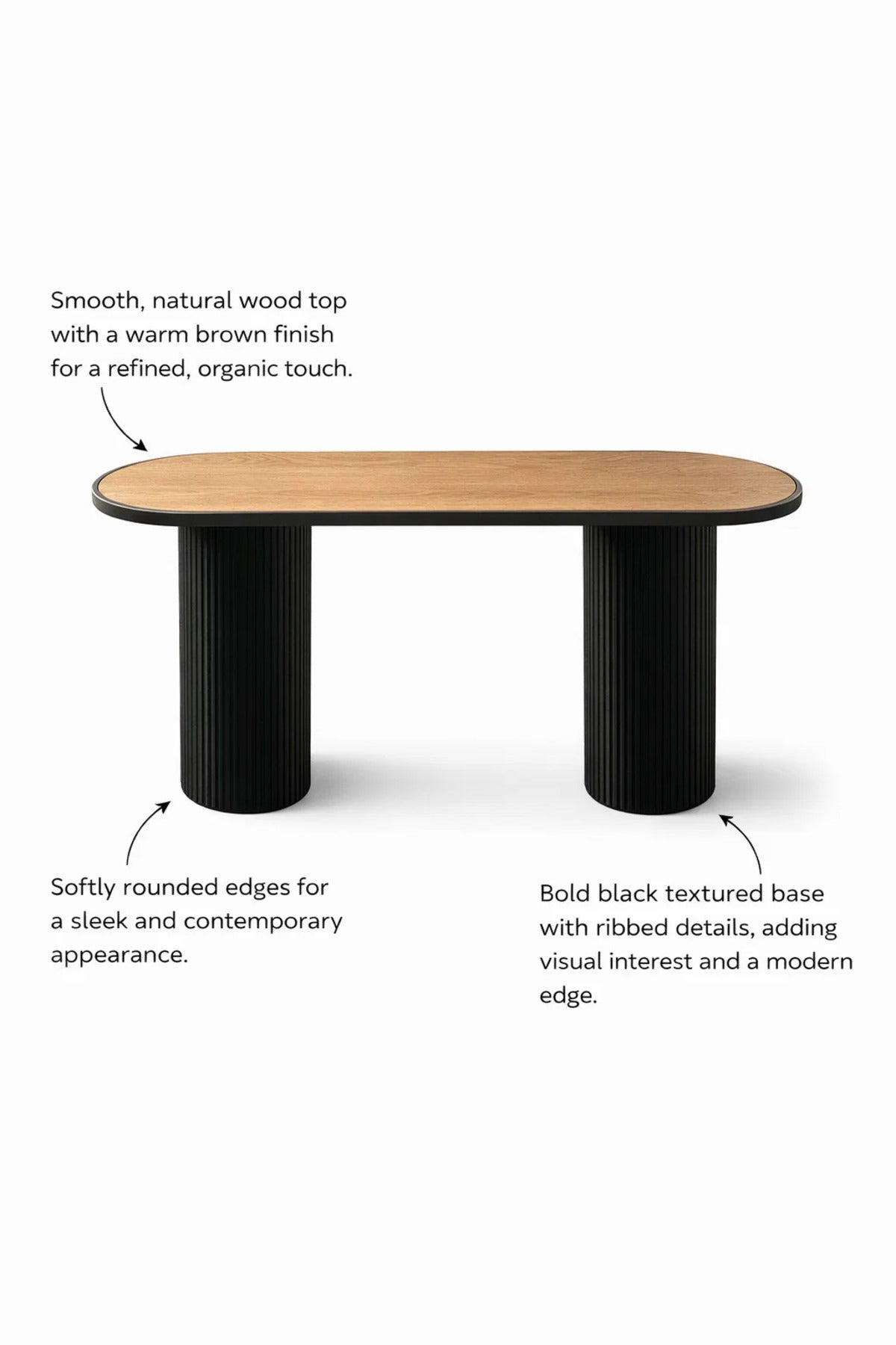 Stylish Console Table with Black Fluted Legs and Wood Top for Modern Hallway Living Room Decor