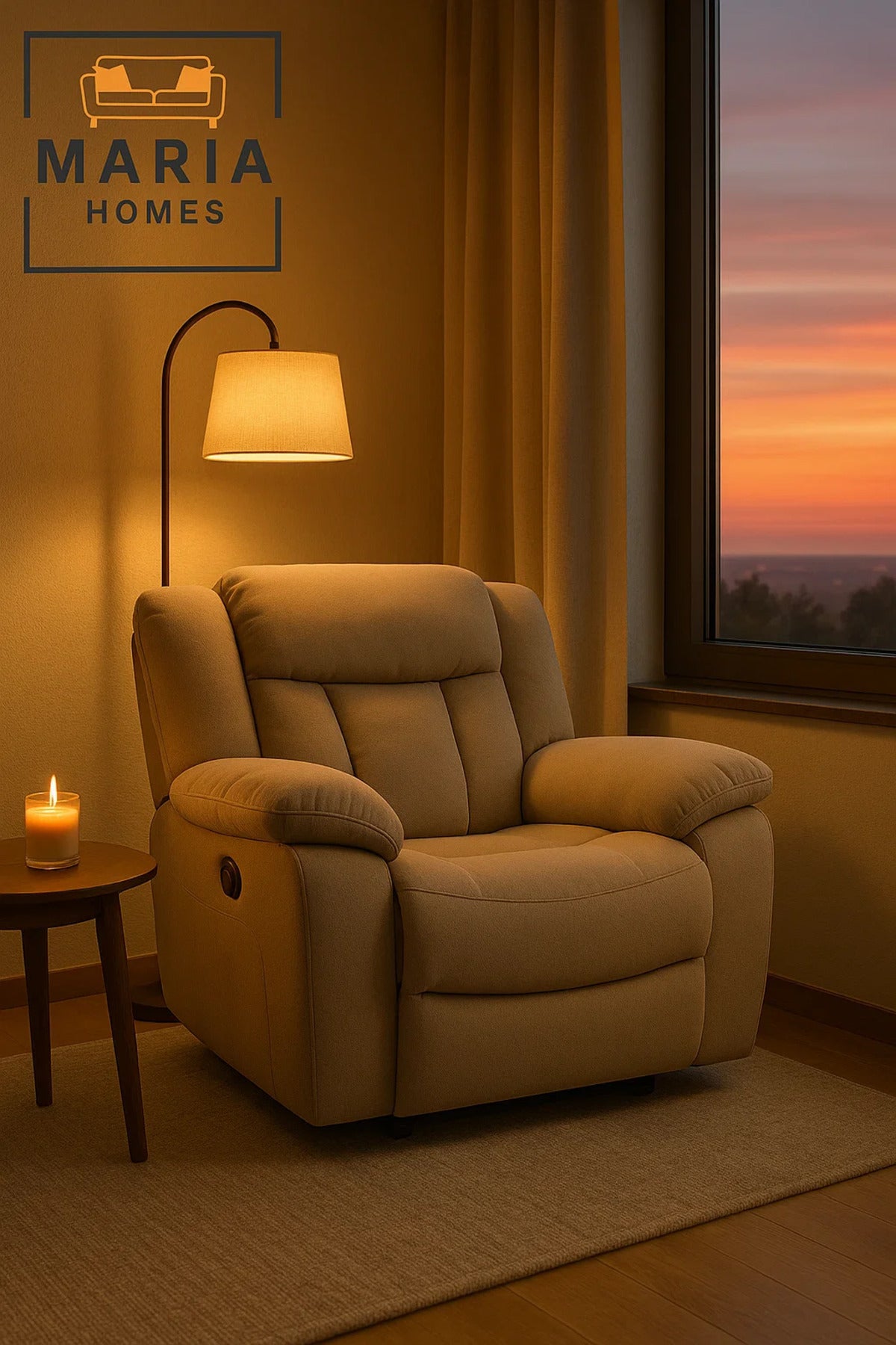 Plush Recliner Armchair with Footrest Ð Beige