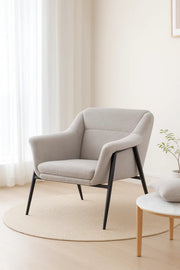 Modern Boucle Accent Chair for Living Room Cozy Fabric Armchair with Metal Legs and Cushion