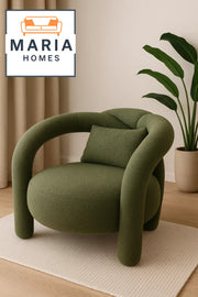 Contemporary Green Artistic Accent Chair Ð Bold Round Armchair with Unique Curved Tubular Frame