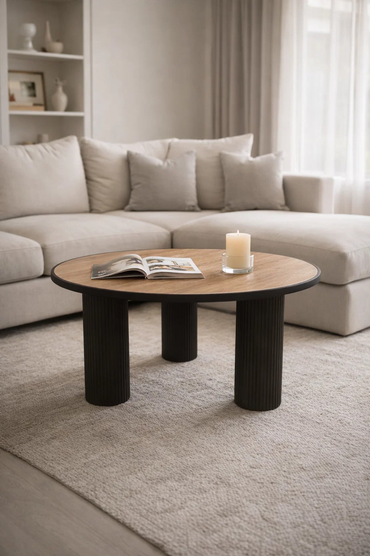 Black & Brown Center Table 80_80_45 cm √ê Modern Round Coffee Table