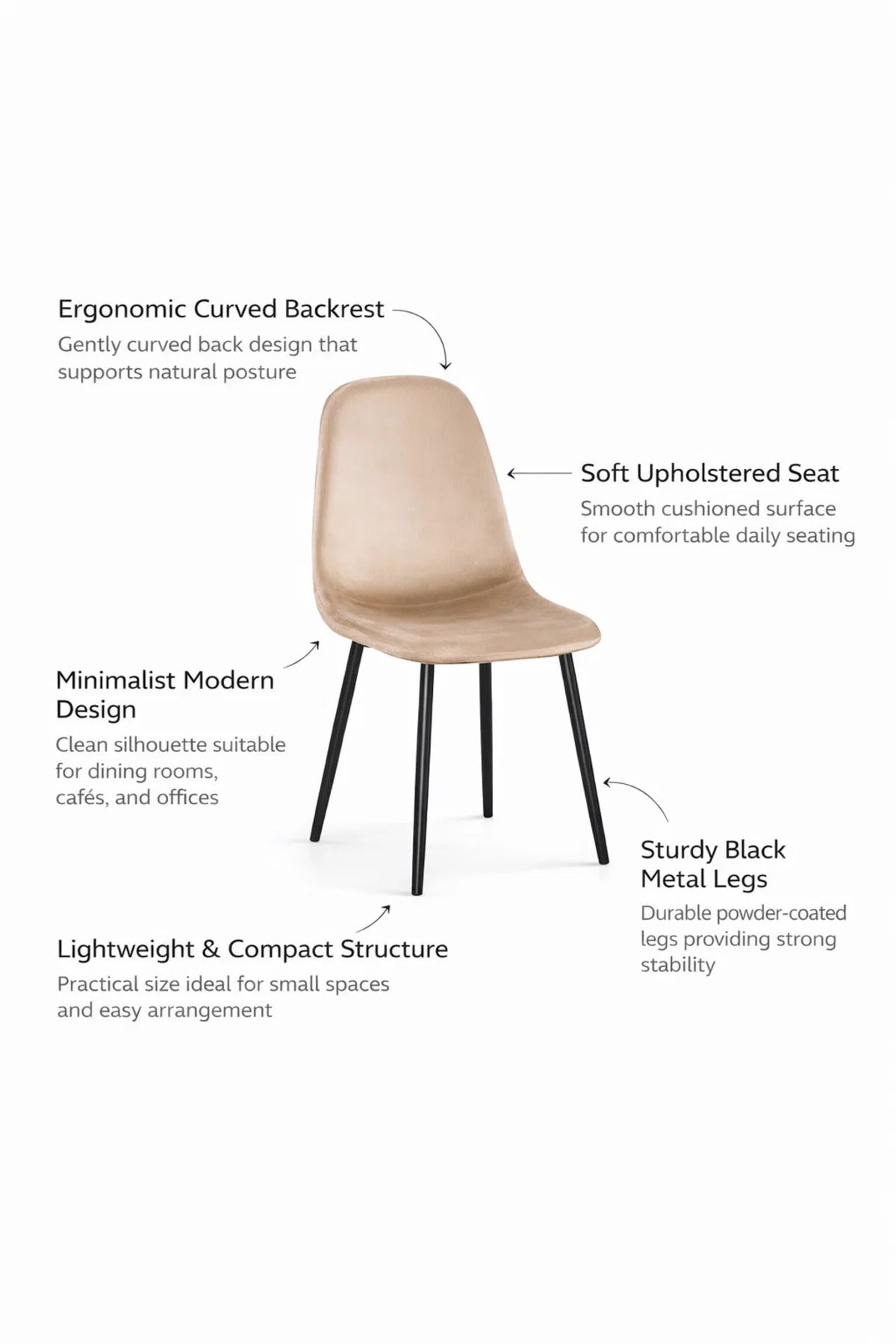Elegant Yellow Velvet Dining Chair Black Metal Legs Mid-Century Modern Accent Seat for Home Office