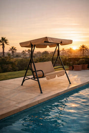 Beige 3-Seater Garden Swing with Adjustable Canopy, Durable Steel Frame for Patio, Porch & Yard