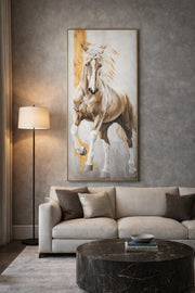 Horse Painting 80_180 cm Ð Modern Art with Golden Frame