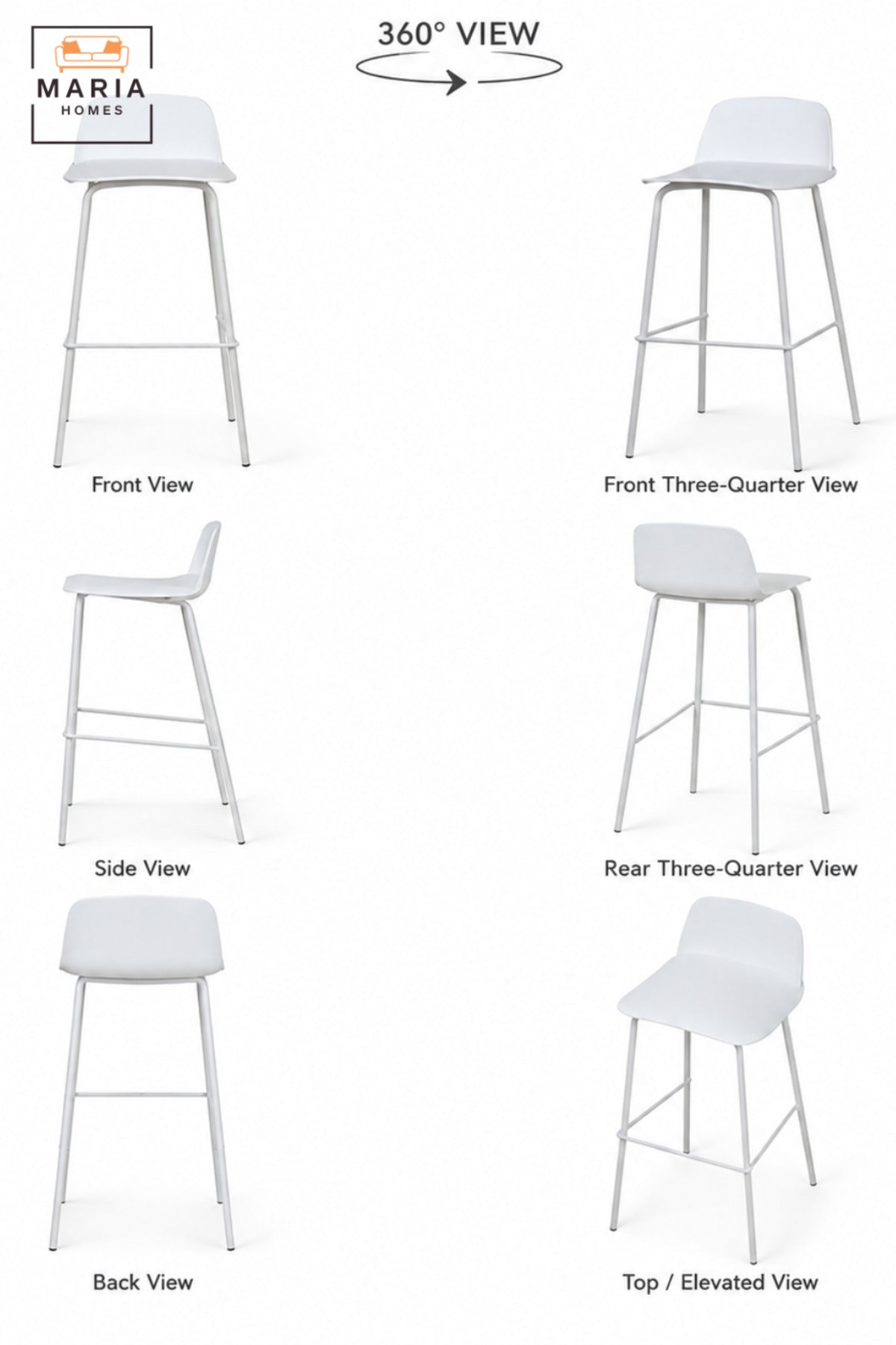 Modern Counter Bar Stool with Curved Backrest, Slim Frame and Integrated Footrest | High Kitchen Stool for Breakfast Bar, Café and Counter