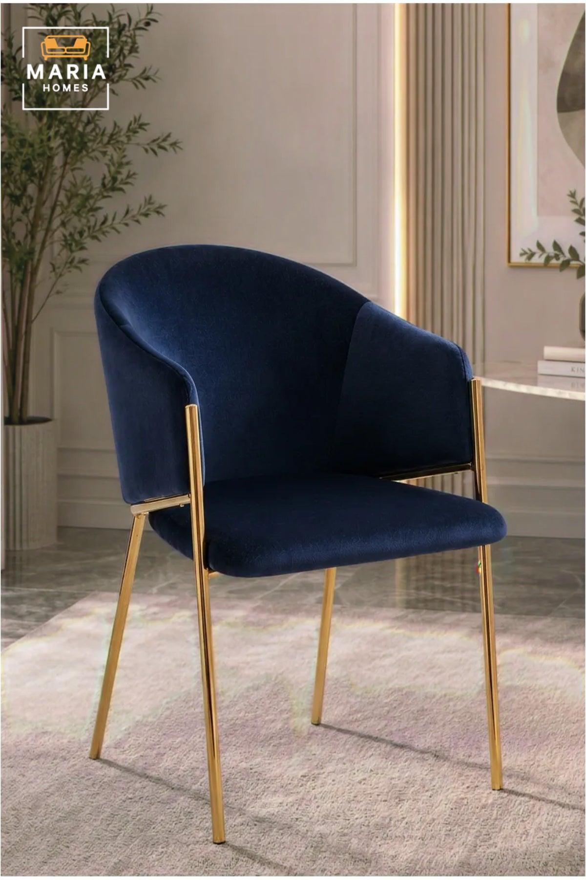 Navy Blue Velvet Accent Chair with Gold Metal Legs √ê Modern Upholstered Dining Chair for Living Room, Lounge & Dining Space