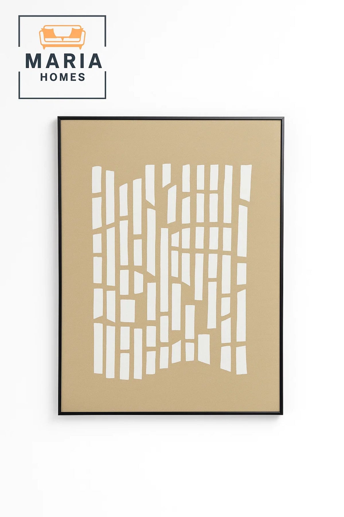 Abstract Beige Wall Art with White Cutout-Style Geometric Pattern-size80*120 CM