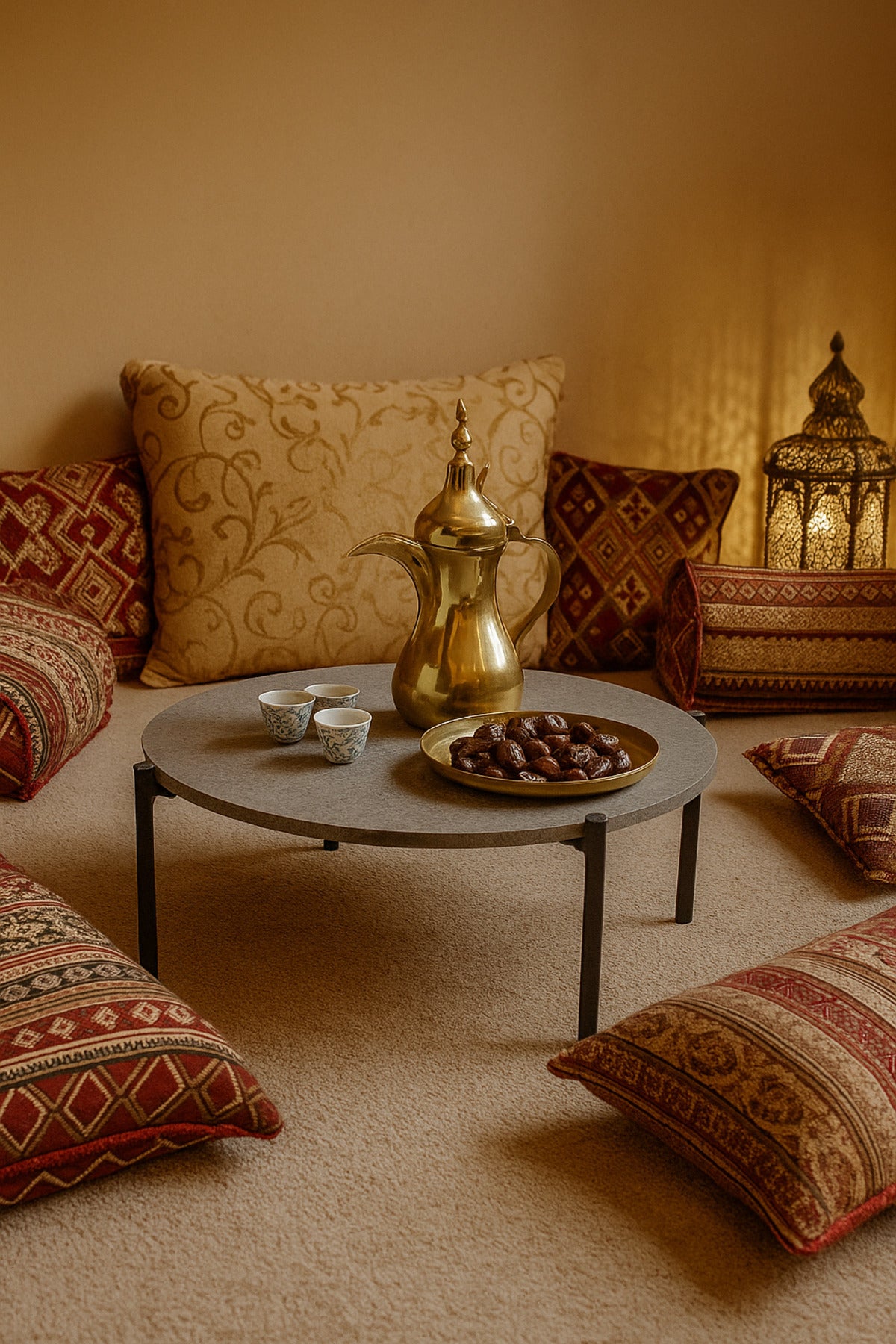 Minimalist Round Coffee Table in Gray with Black Metal Legs Ð Modern Center Table 80_30 cm