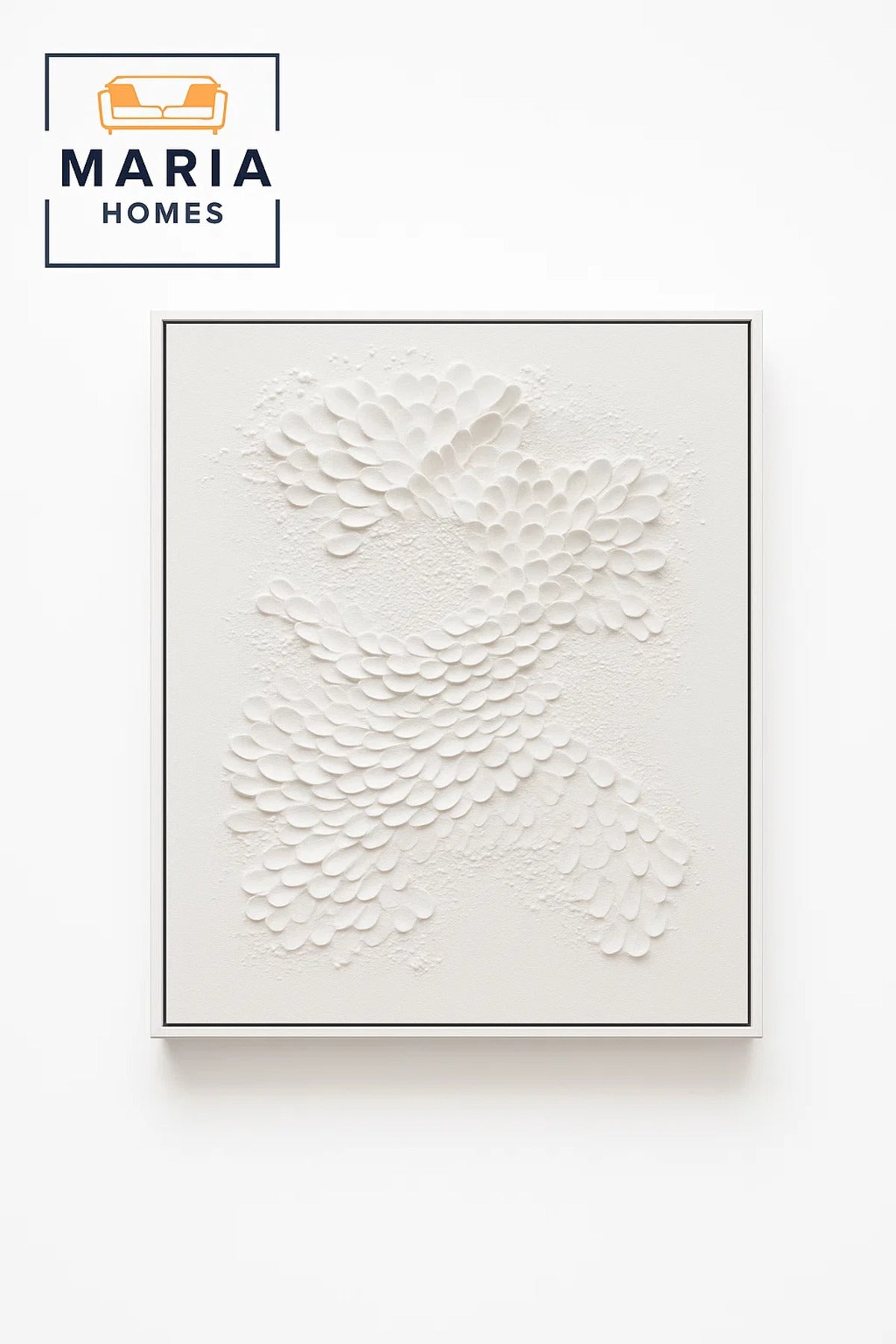 3D Textured White Wall Art with Layered Abstract Petal Design-size 80*120 CM