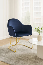 Luxury Velvet Accent Chair with Gold Metal Legs, Modern Navy Blue Upholstered Dining & Office Chair