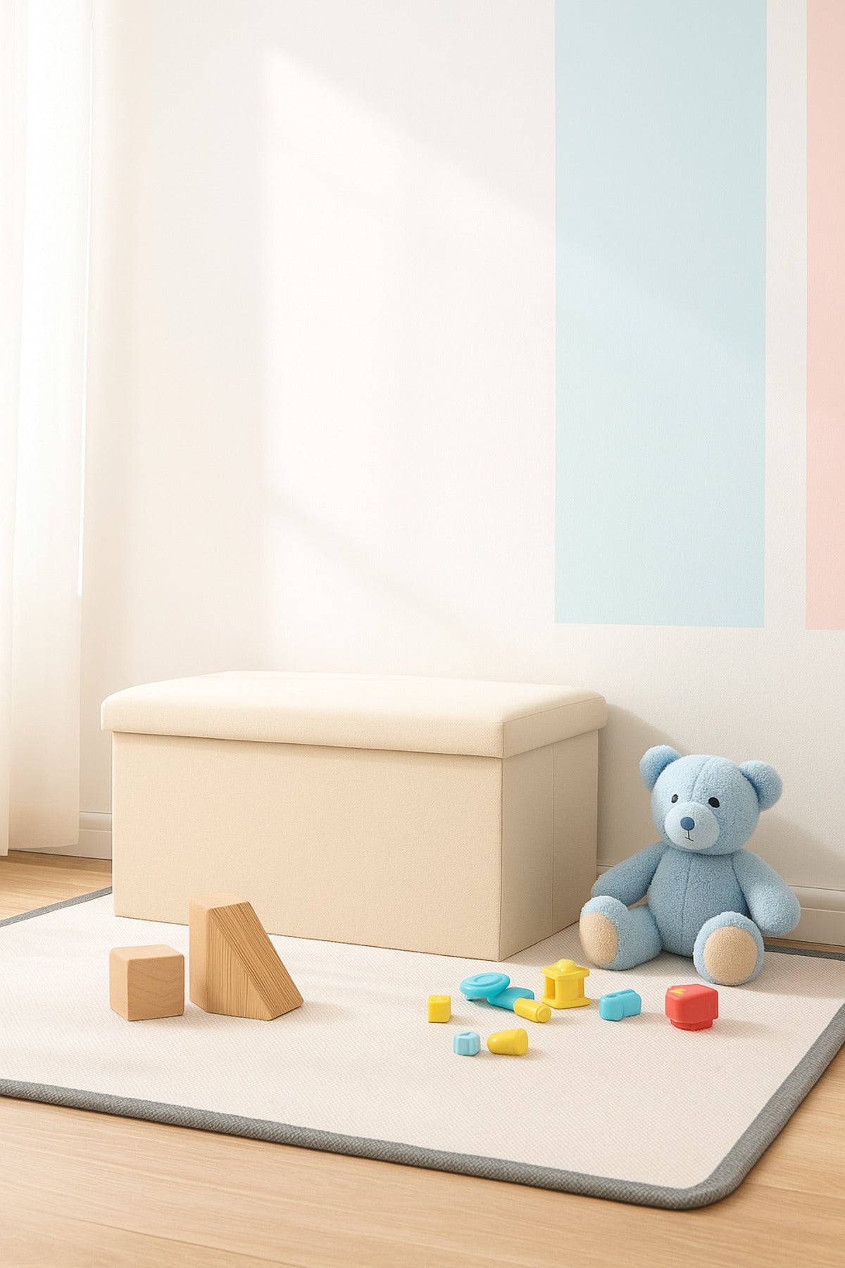 White Foldable Storage Ottoman Bench 76_38_38 cm Ð Multipurpose Fabric Seat with Hidden Storage