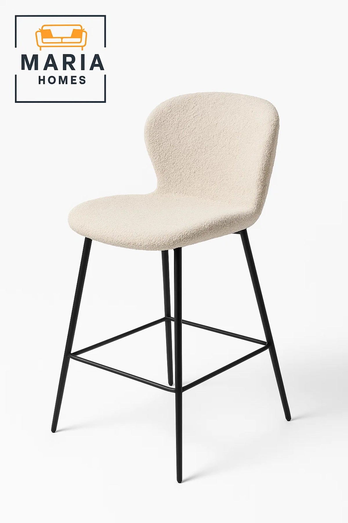 4 PCS Beige Fabric Bar Stool with Black Metal Legs Modern Design