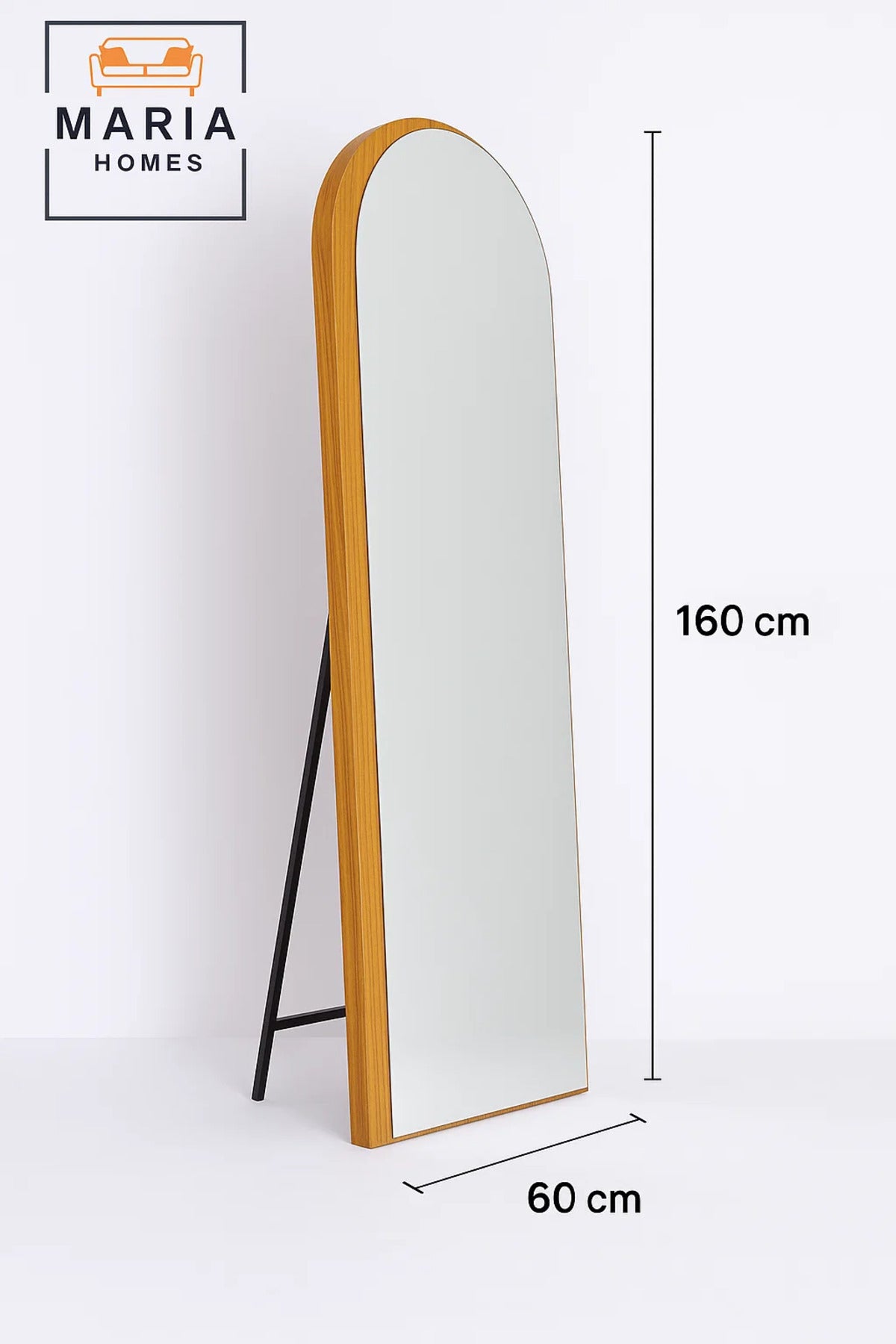 Modern Arched Standing Mirror in Walnut Finish Ð 160x60 cm Full-Length Dressing Mirror