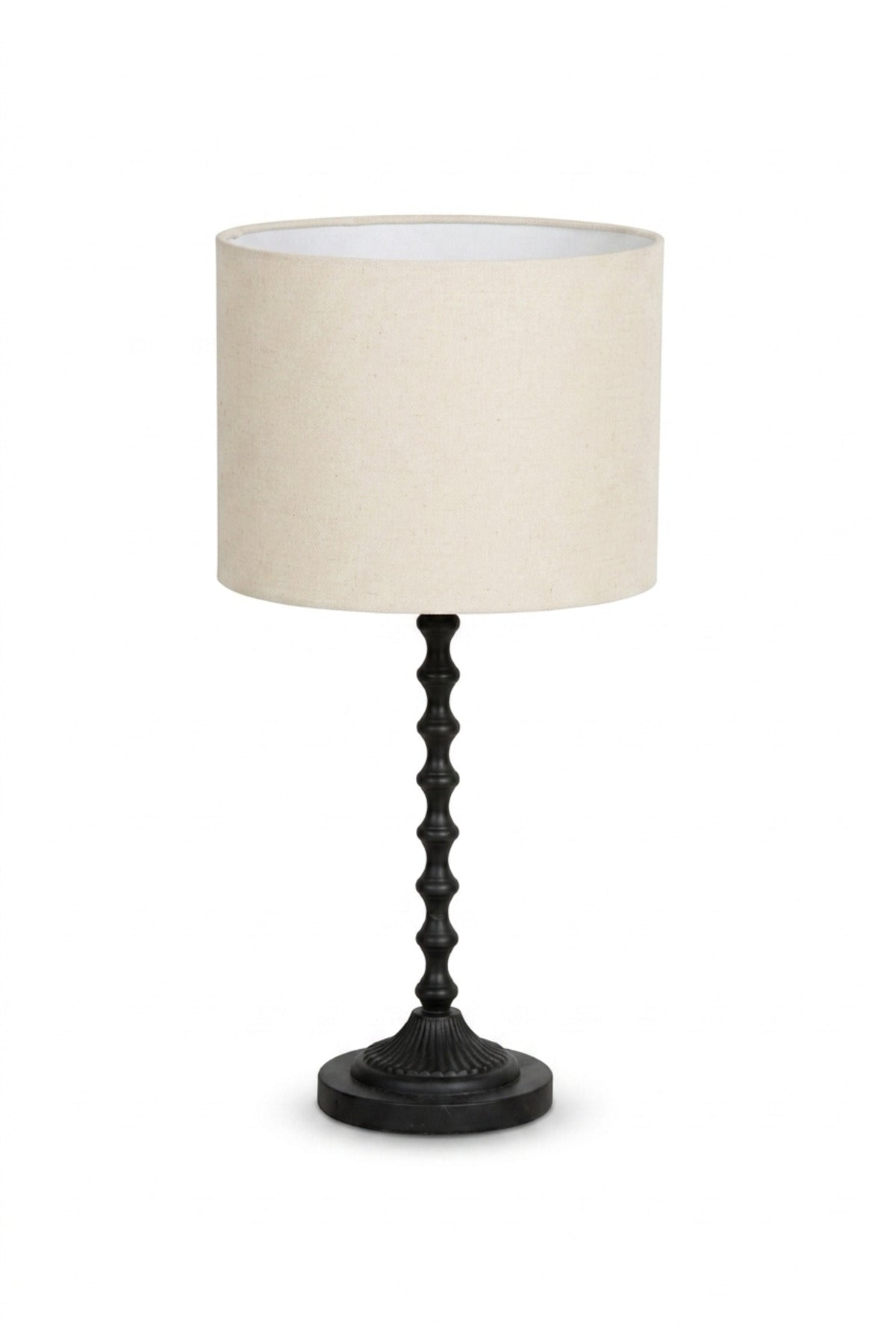 Classic Table Lamp with Cylindrical Fabric Shade, Decorative Sculpted Base and Stable Round Stand for Bedroom, Living Room, Office, Hotel and Side Table
