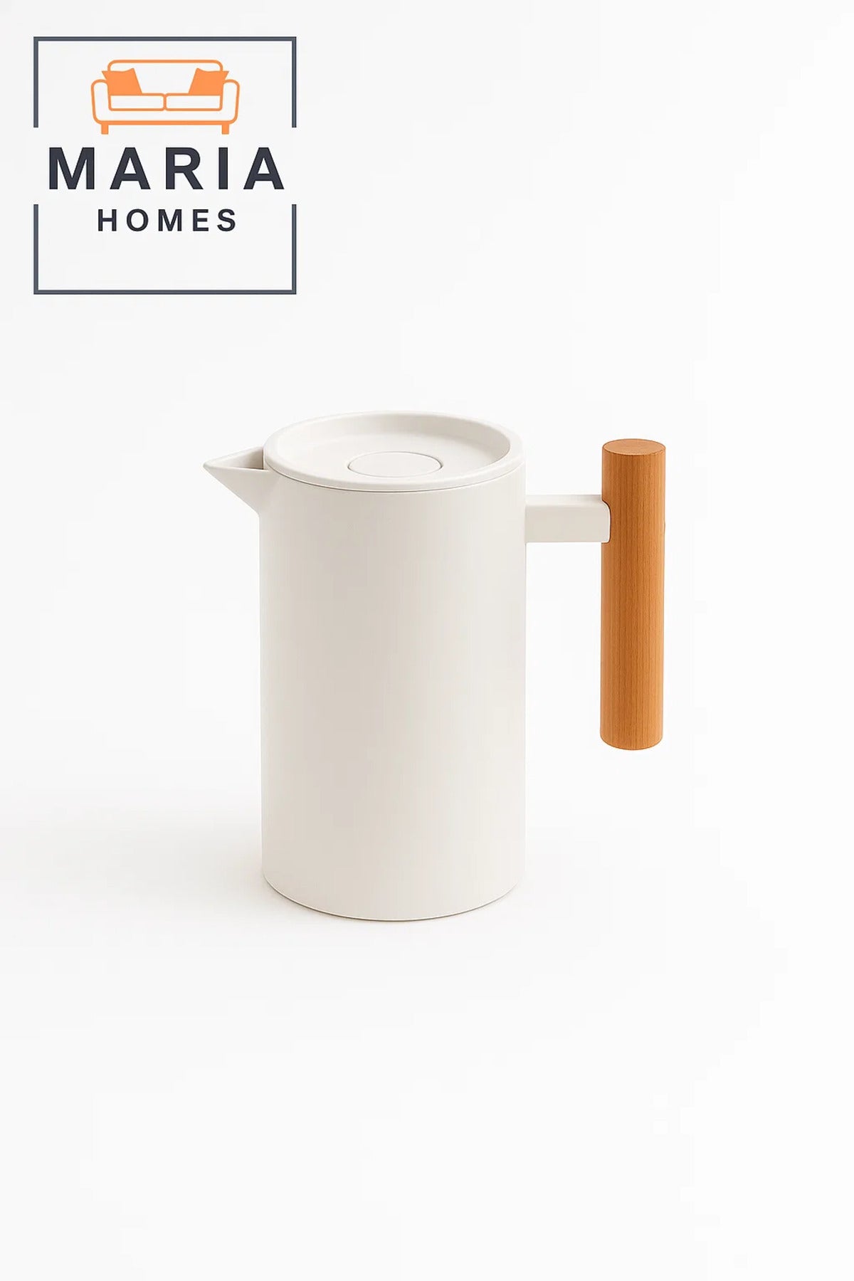 Matte White Insulated Thermal Jug with Wooden Handle