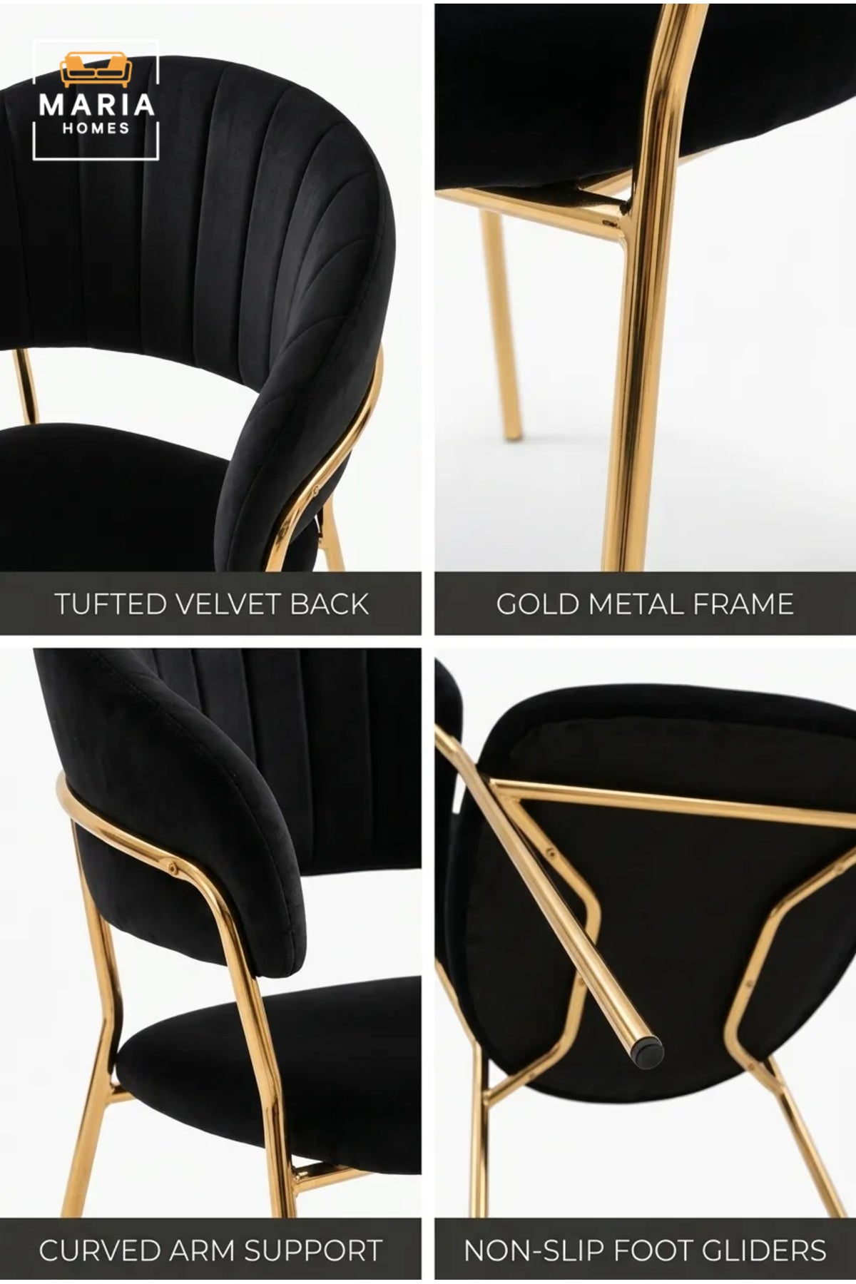 Black Velvet Accent Chair with Gold Metal Legs √ê Modern Upholstered Dining Chair for Living Room, Dining Room & Luxury Lounge