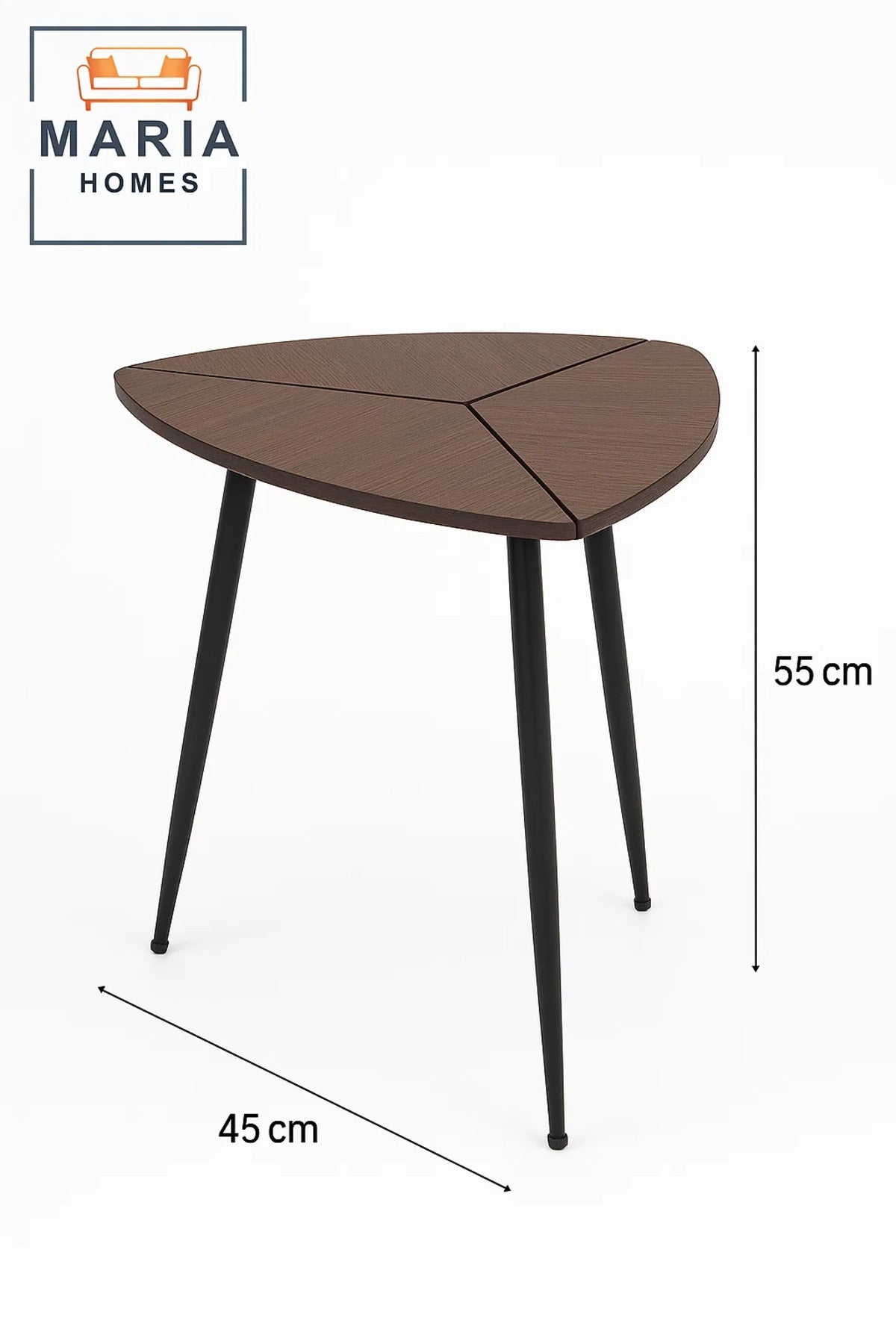 Triangular Wooden Side Table with Geometric Top and Sleek Black Legs