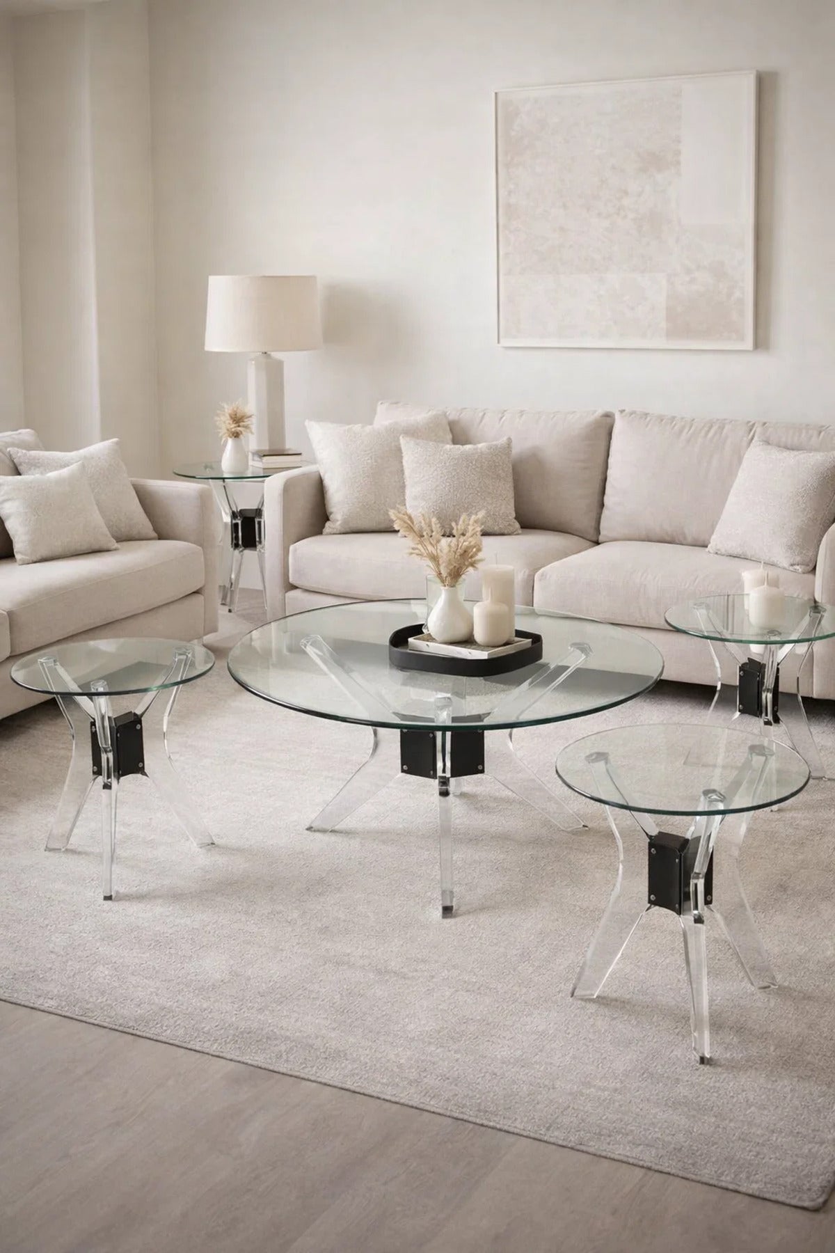 uxury 5-Piece Glass Coffee Table Set with Black Acrylic Base √ê Modern Living Room Set