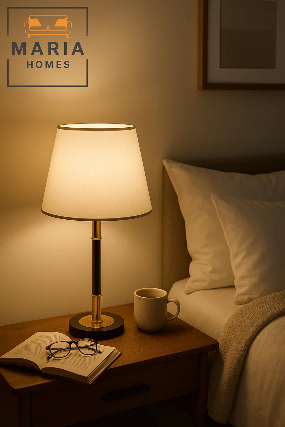 Slim Black and Gold Table Lamp with White Shade