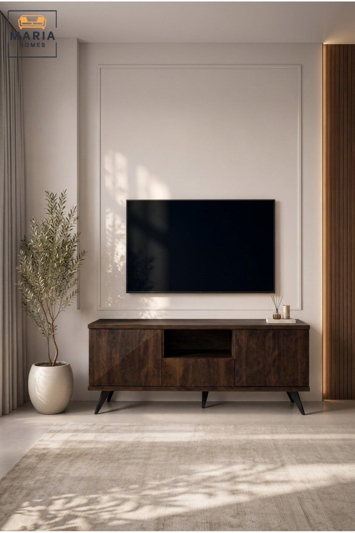 Modern Walnut TV Unit with Storage Ð Contemporary Entertainment Console Cabinet for Living Room