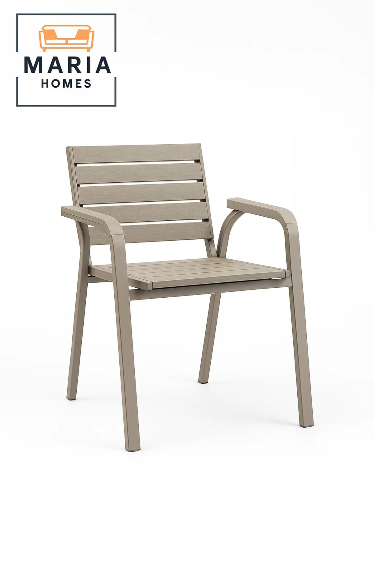 Light Grey Outdoor Dining Armchair Metal Frame Wooden Look Garden Balcony Durable Patio Chair