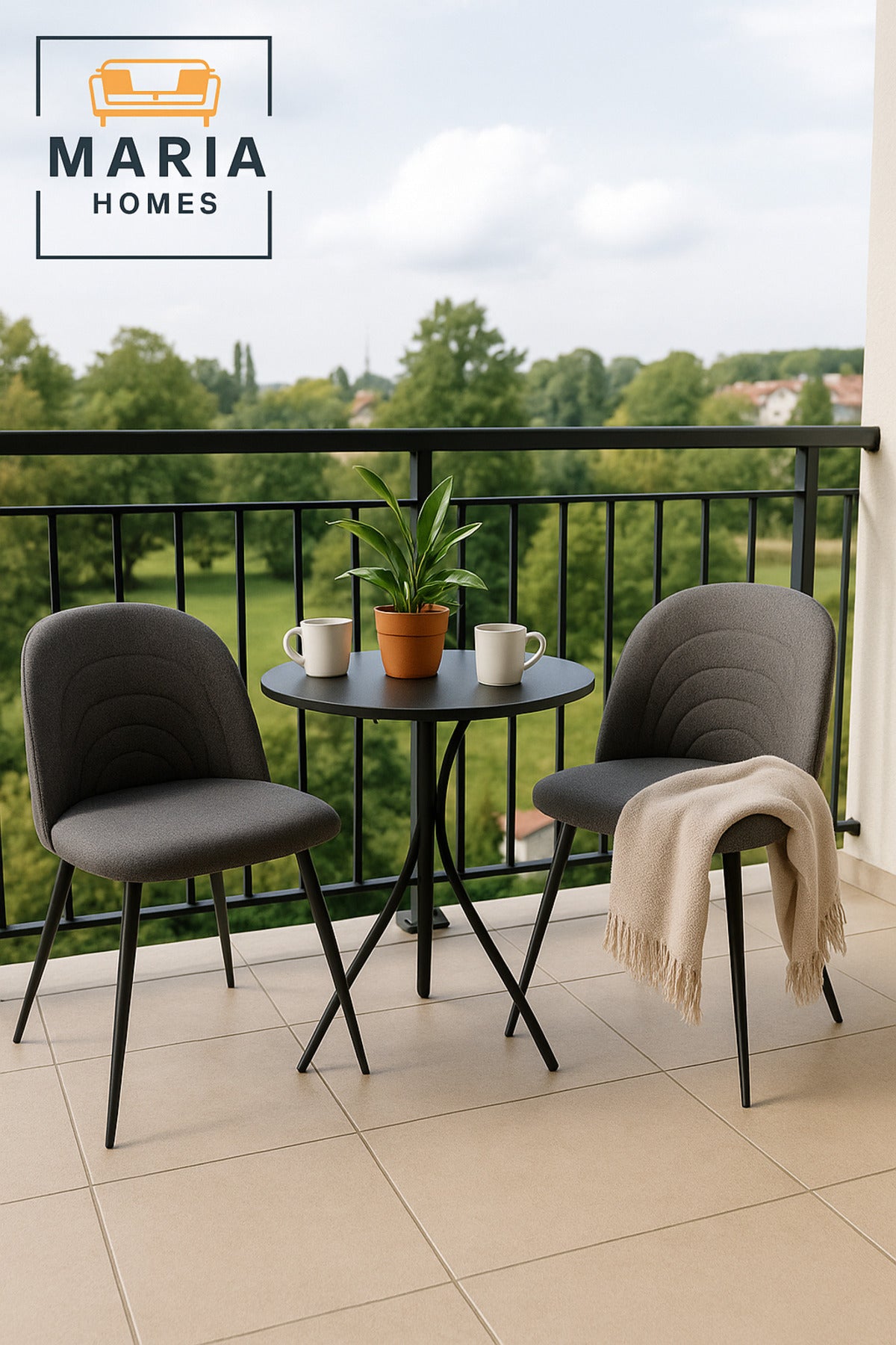 Grey Fabric Dining Chair with Black Metal Legs Ð Modern Upholstered Seating