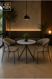 Modern Round Marble Dining Table with Black Metal Base for Cafe Dining Room Furniture