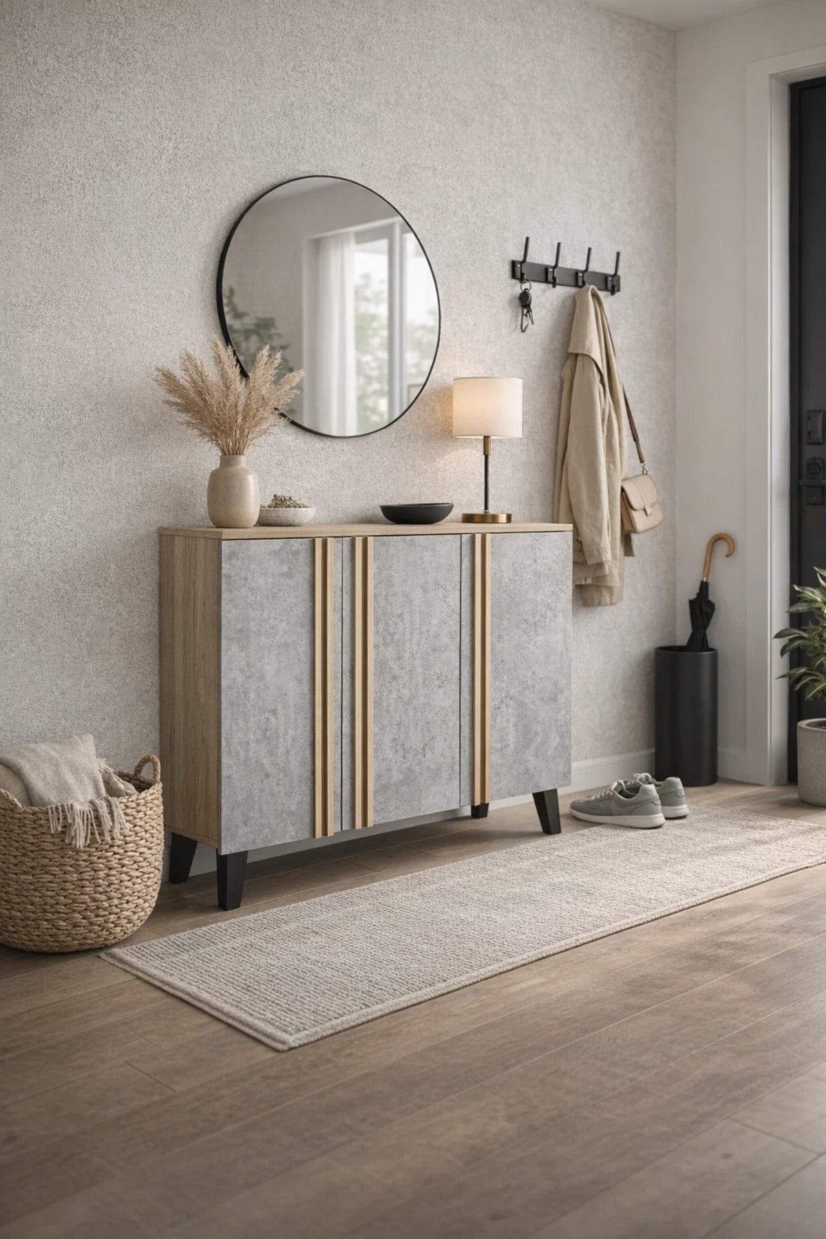 Stylish Grey and Wood Shoe Cabinet Hallway Storage Unit Malaysian Quality Furniture 120cm Wide