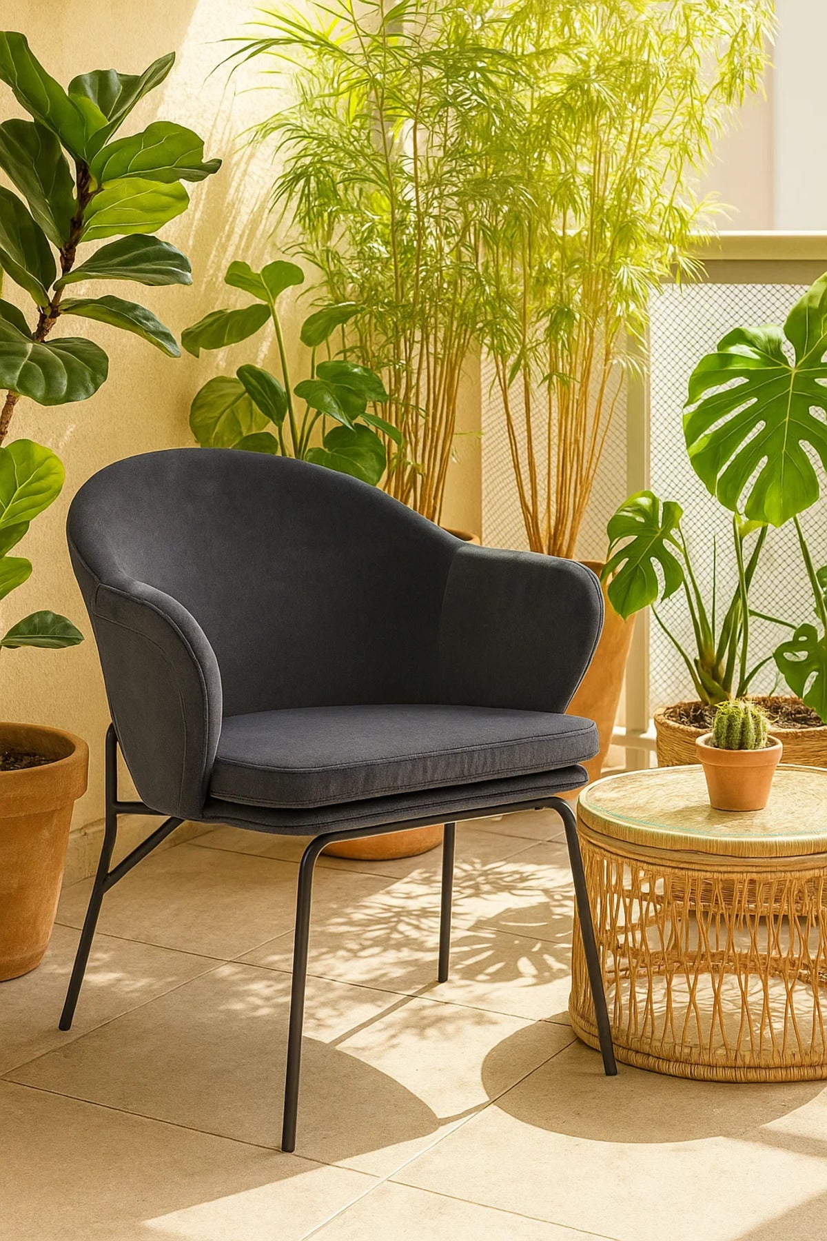 Dark Grey Accent Armchair, Modern Fabric Lounge Chair for Living Room, Office Cabin & Study Room