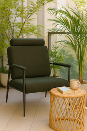 Dark Green Lounge Chair with Headrest | Modern Comfortable Armchair for Living Room & Office Use