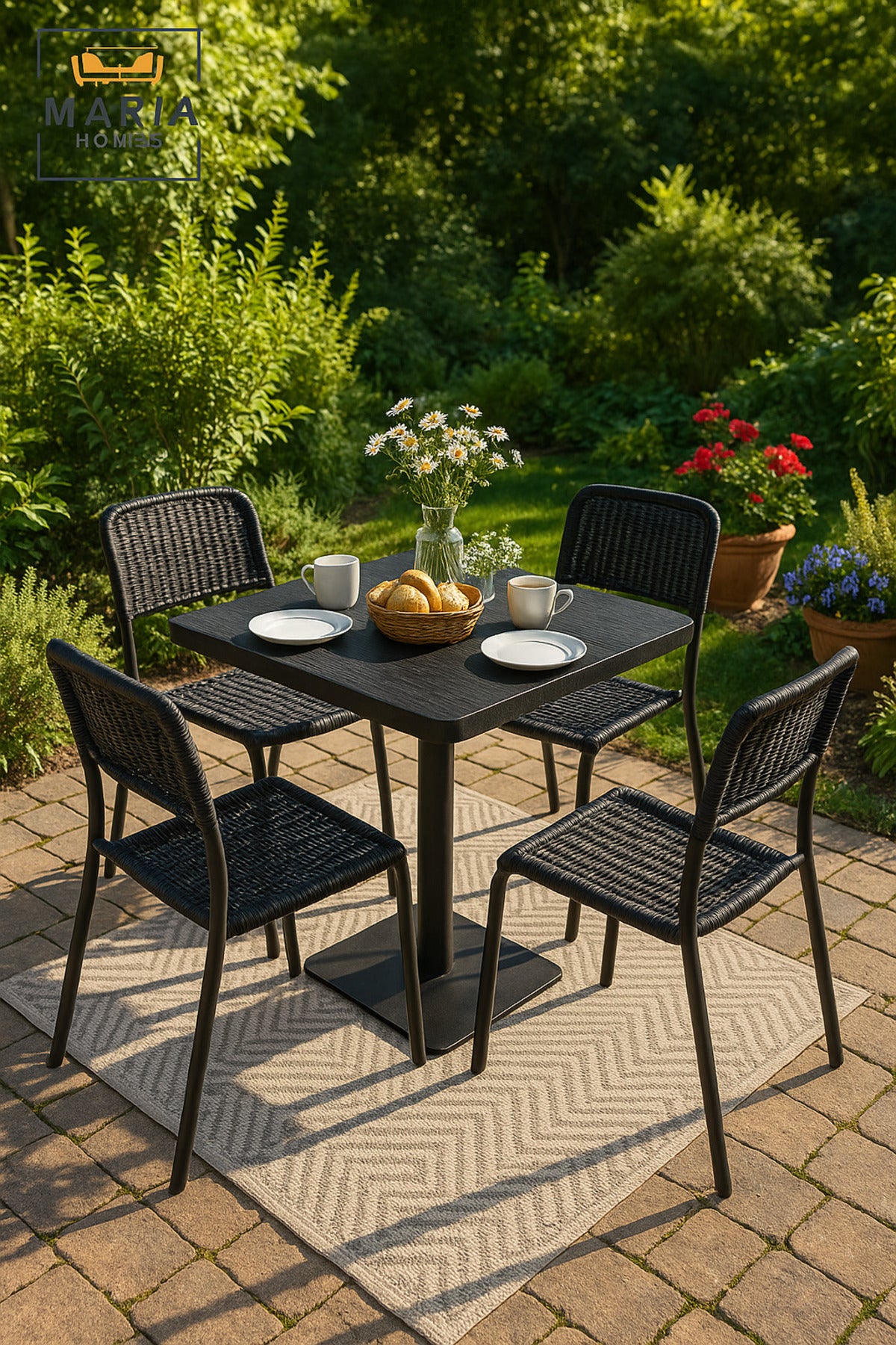 Black Square Dining Table 60_60_74 cm Ð Modern CafŽ & Restaurant Table with Metal Base