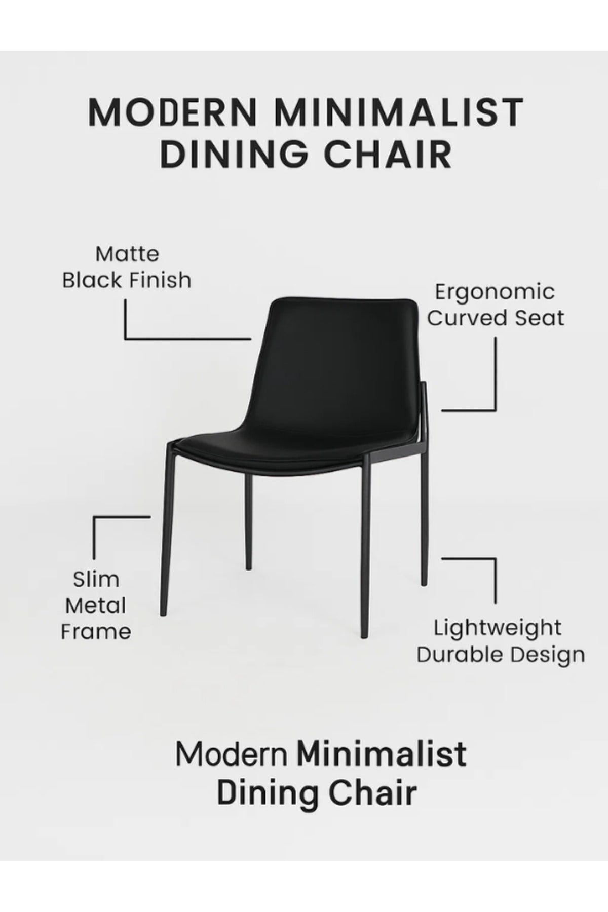 Black PU Leather Dining Chair Ð Modern Minimalist Chair with Metal Legs for Dining Room