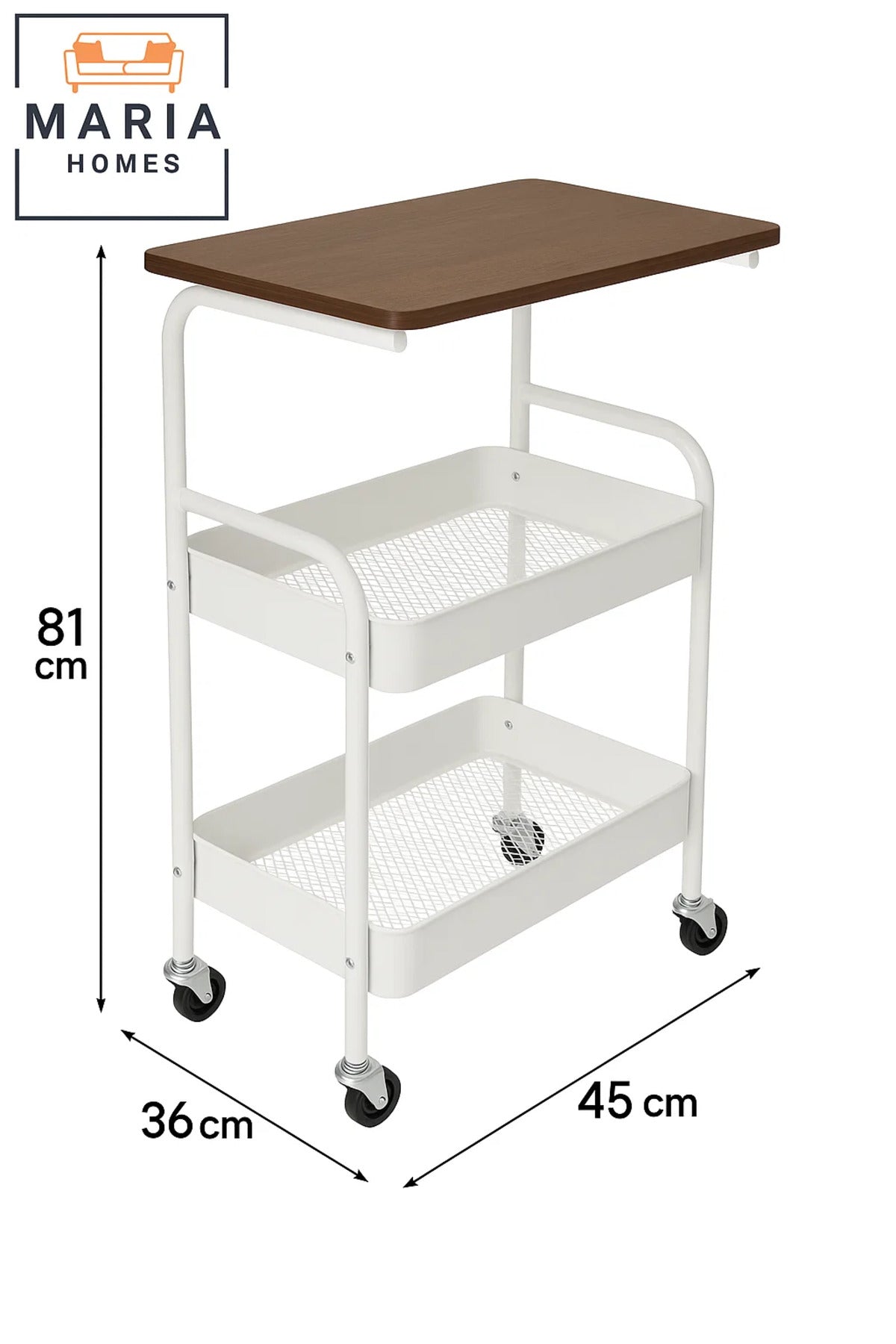 2-Tier Rolling Bedside Table with Wooden Top Ð Mobile Nightstand Cart with Storage for Bedroom Use