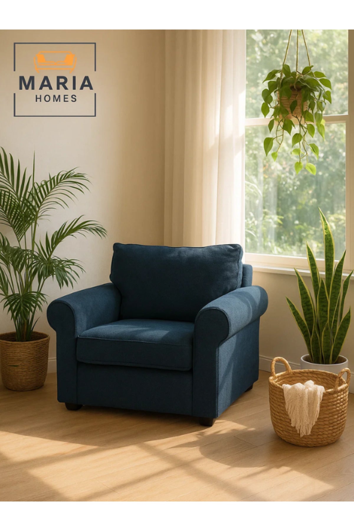 Blue Fabric Armchair Ð Single Seater Sofa for Living Room Comfort
