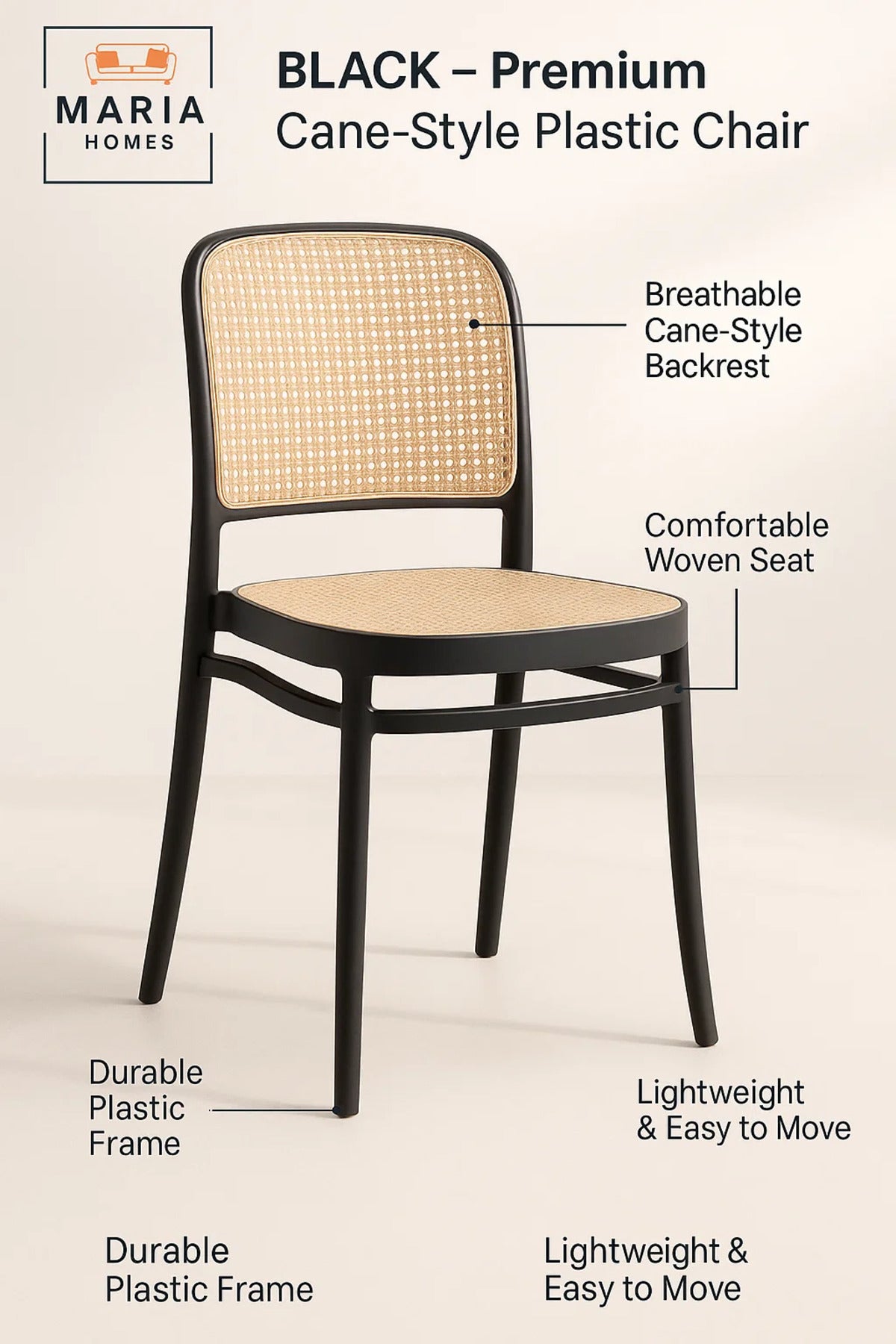 Plastic Rattan Back Dining Chair √ê Modern Lightweight Armless Indoor Outdoor Chair