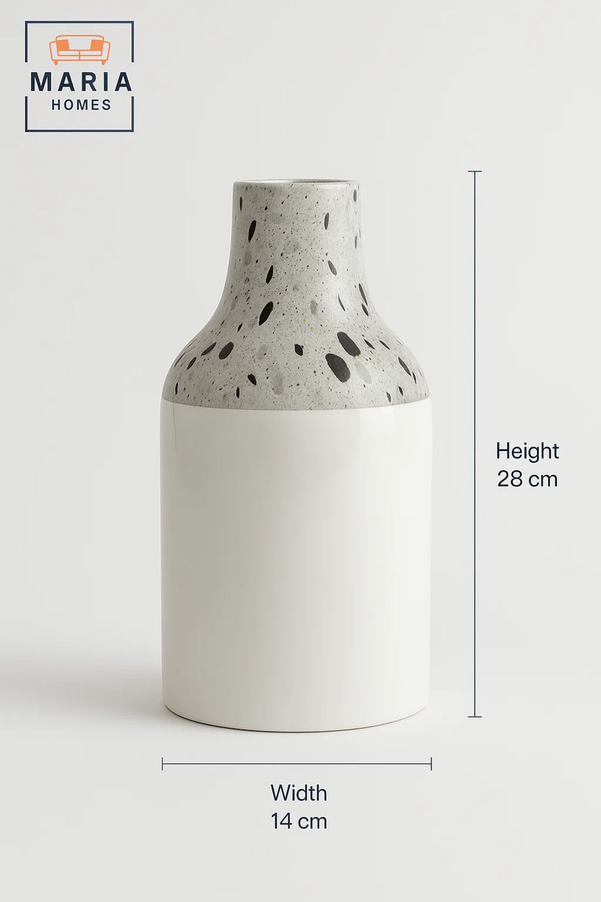 White Ceramic Vase with Terrazzo Speckled Neck – Modern Glossy Decorative Flower Pot