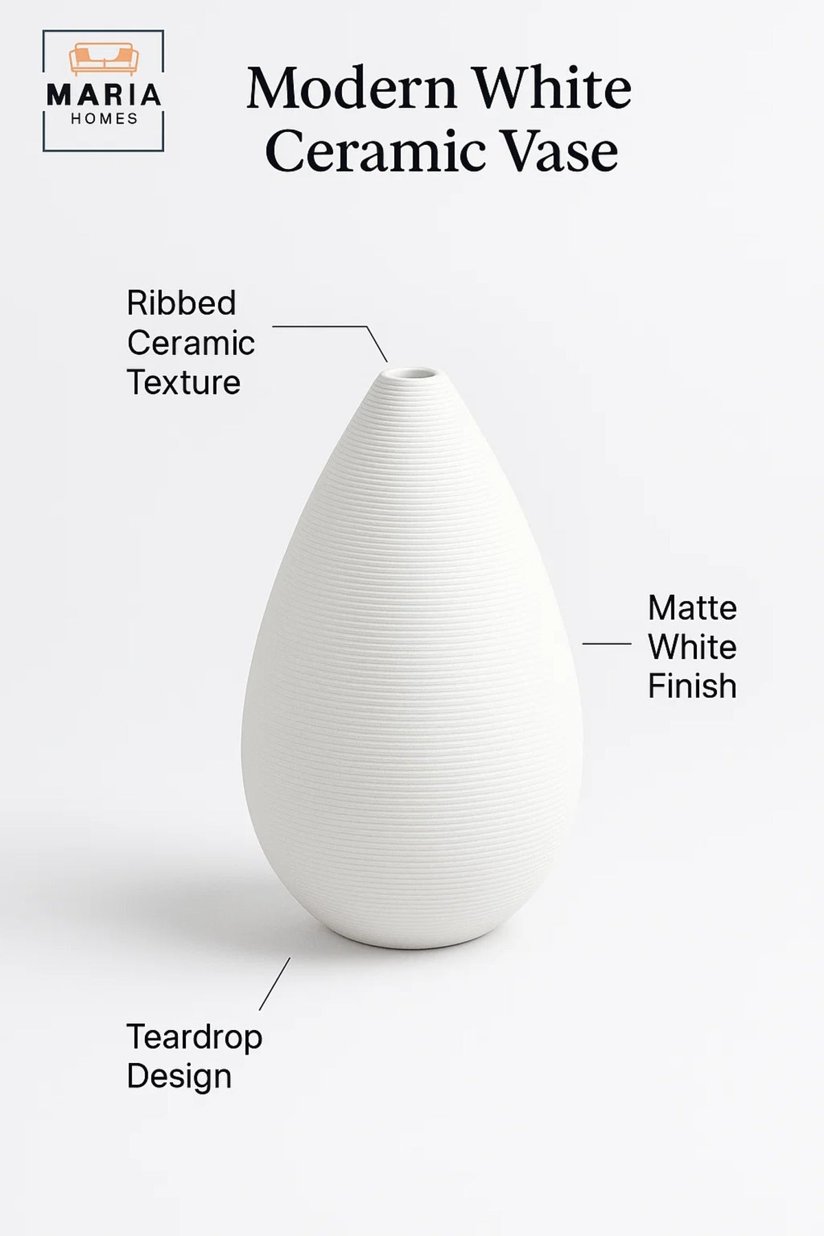 Modern White Decorative Vase Ð Teardrop Ceramic Table Vase for Home & Office Decor