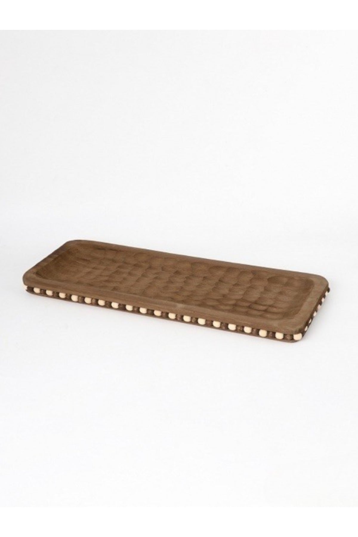 Walnut Wooden Rectangular Decorative Tray with Stud Detailing Ð Modern Table Accent
