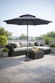 Modern Grey Garden Umbrella 300cm Wide with Air Vent and Easy Crank System for Outdoor Patio