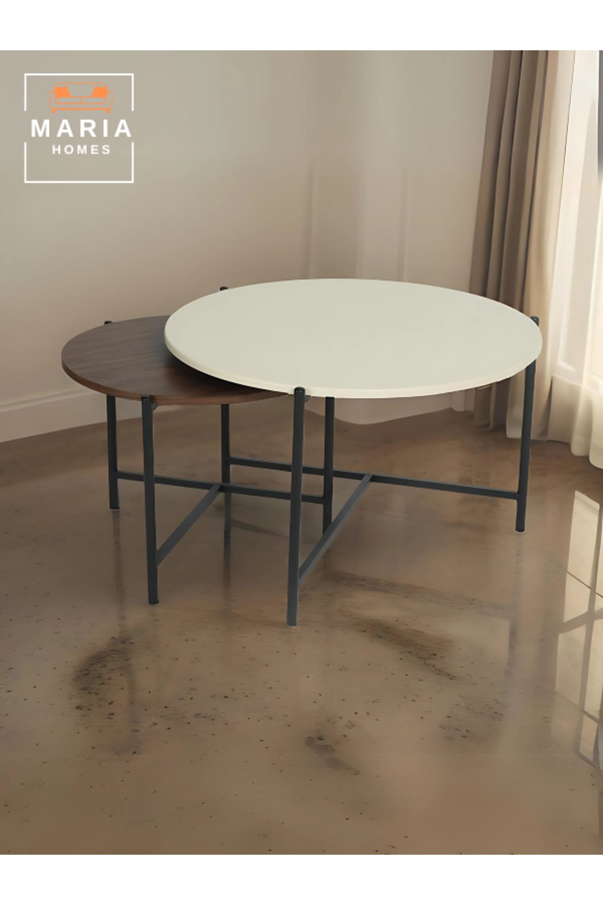 Modern Nested Center Table with Beige and Walnut Tops